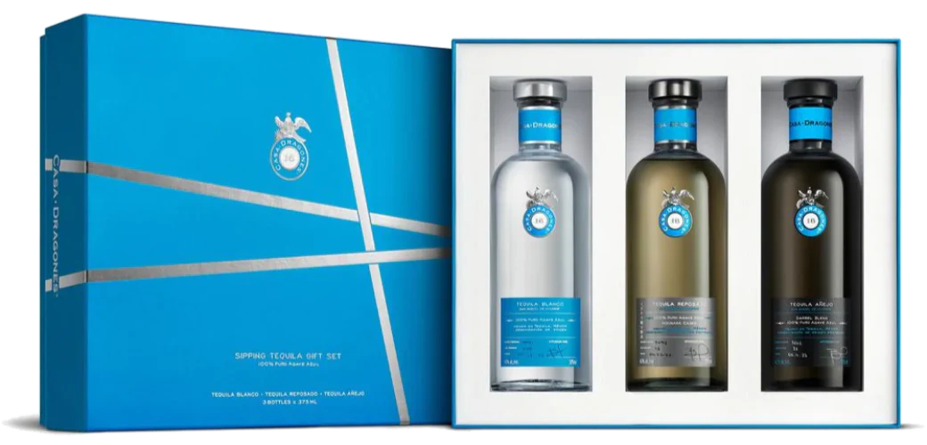 CASA DRAGONES TEQUILA GIFT SET ( BLANCO, REPOSADO, ANEJO ) 3X375ML
