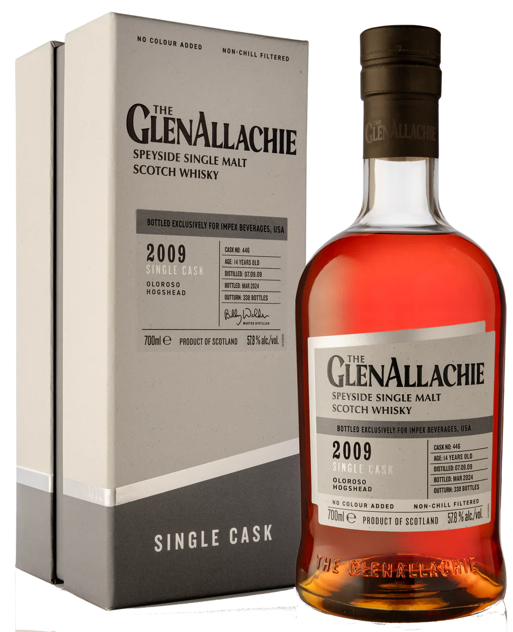 GLENALLACHIE SCOTCH SINGLE MALT SINGLE OLOROSO HOGSHEAD CASK 14YR 700ML