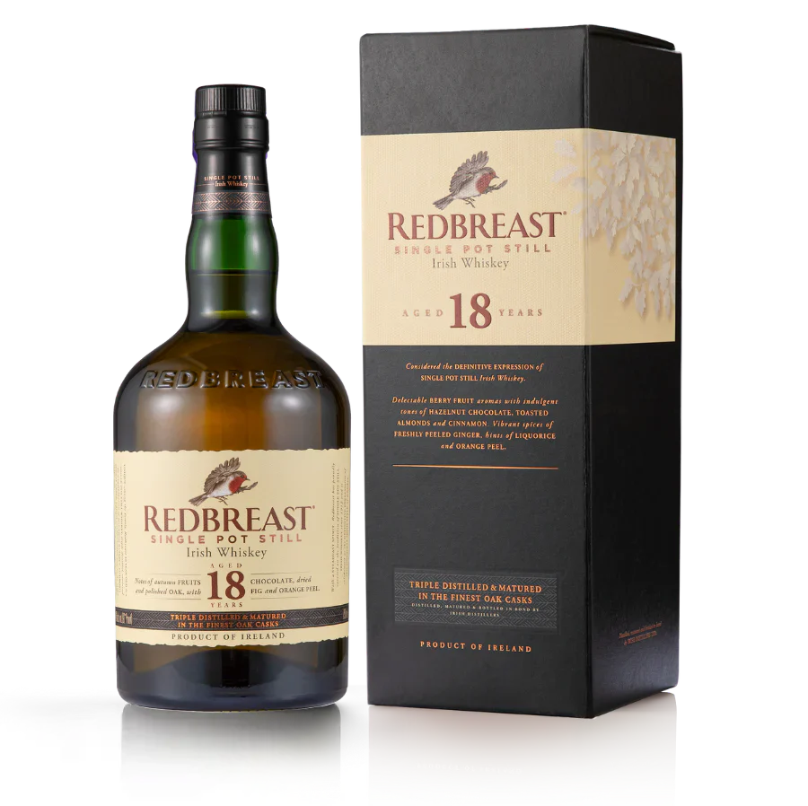 REDBREAST POT STILL IRISH WHISKEY TRIPLE DISTILLED AND MATURED IN FINEST OAK CASKS 18YR 750ML